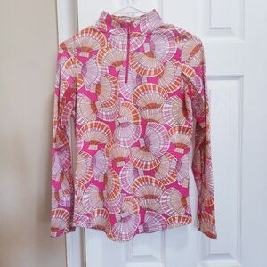 Ibkul Women's Seashell Mock Neck Zip Up Golf Shirt XS